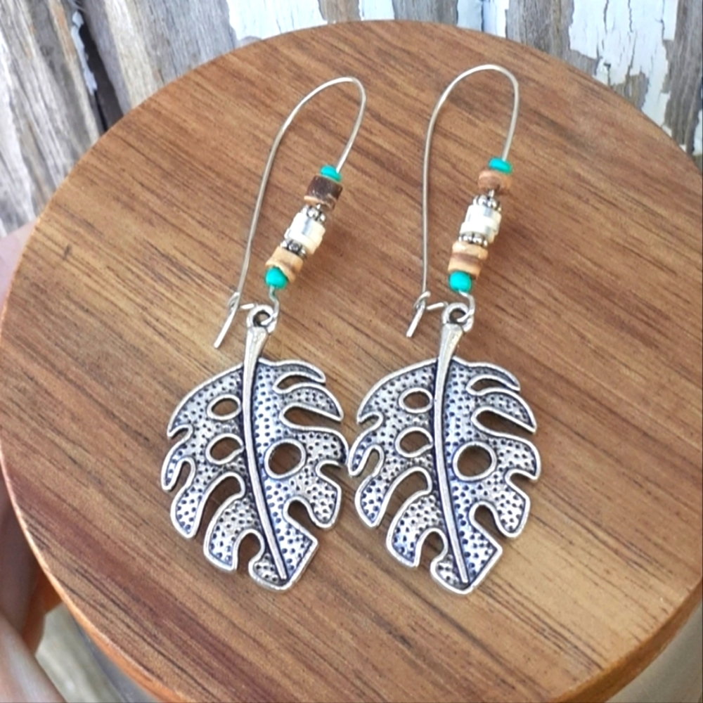 New boho, aztec, leaf beaded earrings lightweight